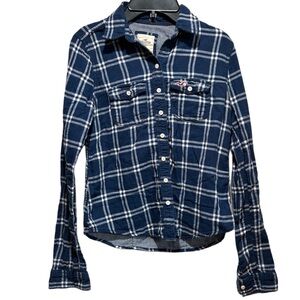 Hollister Y2K Vintage Blue and White Plaid Button Down Shirt